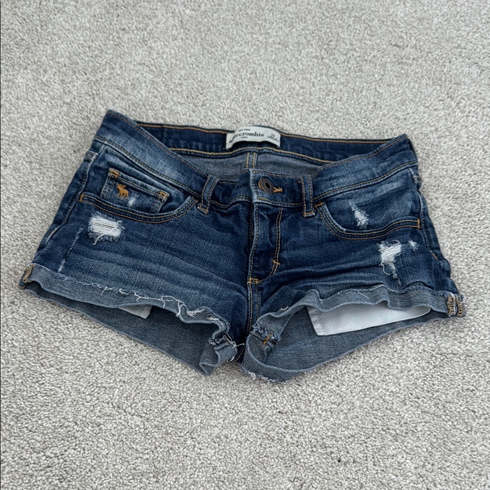 Abercrombie & Fitch Blue Jean Shorts Distressed Frayed Hem With Cuff